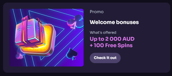 Welcome Bonus – bis zu 2000 AUD + 100 Free Spins